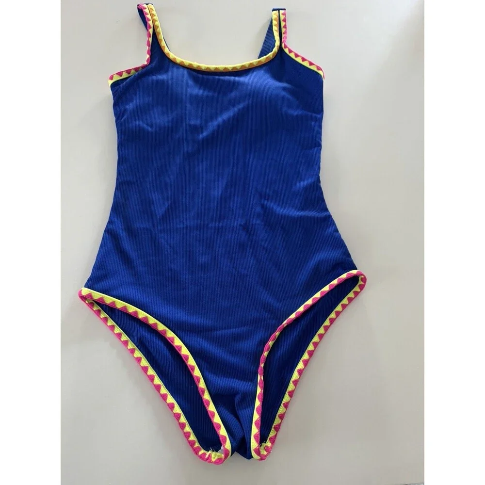 Girls Swimsuit One Piece Swimsuit Solid royal blue Colorful Contrast size 13-14